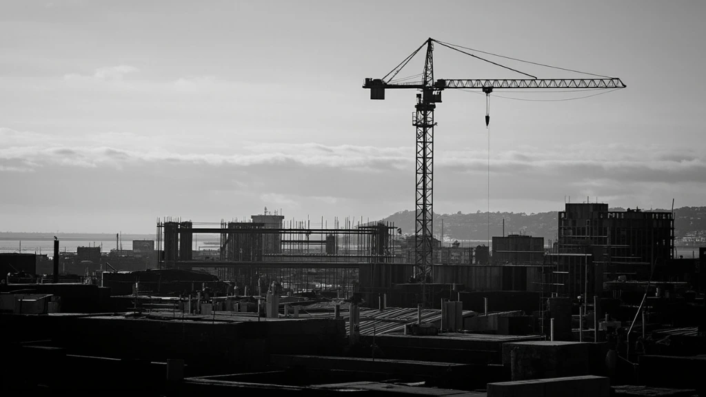 Estructura metálica en montaje sobre el arco atlántico, Bilbao